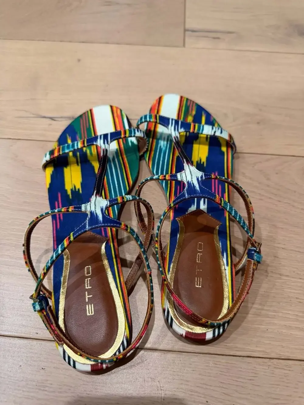 Etro Multicolor Satin Flat T-Strap Sandals